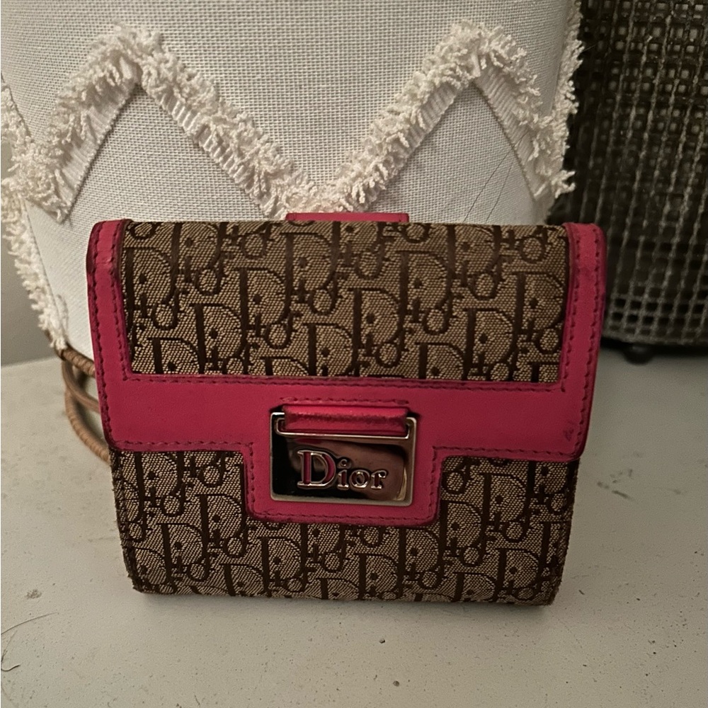 Dior Brown and Pink Monogram Wallet
